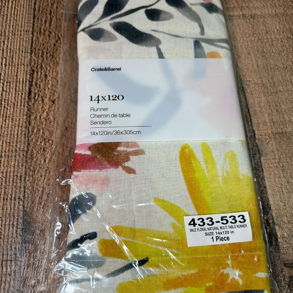 Crate&Barrel Table Runner 14x90in Vale Floral Natural Cotton Linen Blend - Picture 4 of 6